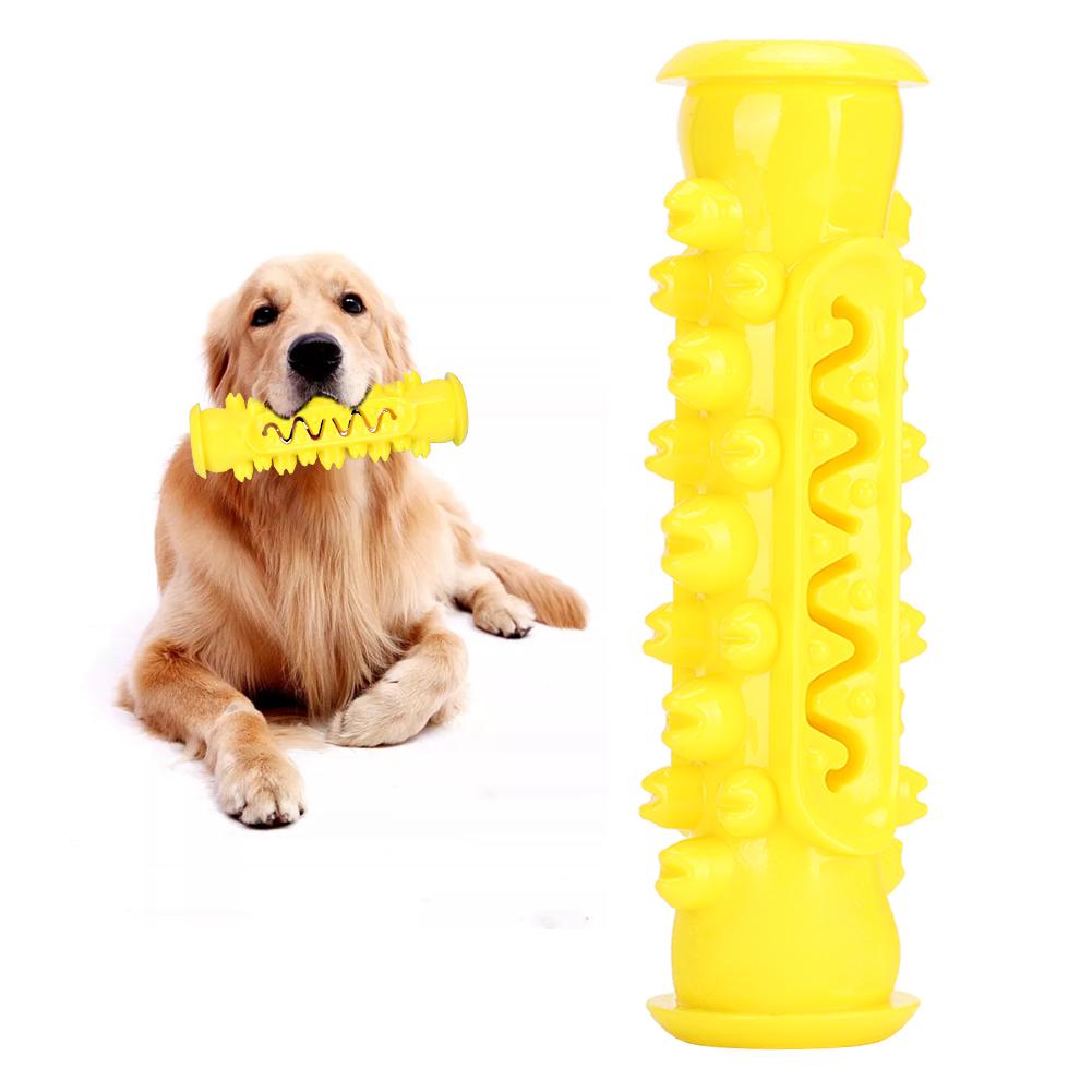 Pet Dog TPR Safety Molar Cleaning Tooth Rod Puzzle Training Playing Biting Toothbrush Toyyellow
