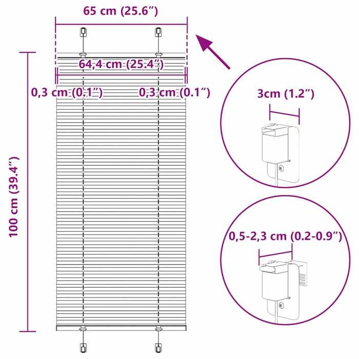 VidaXL Store plissé noir 65x100 cm largeur du tissu 64,4 cm polyester, store plissé de fenêtre, store accordéon, store 4015119