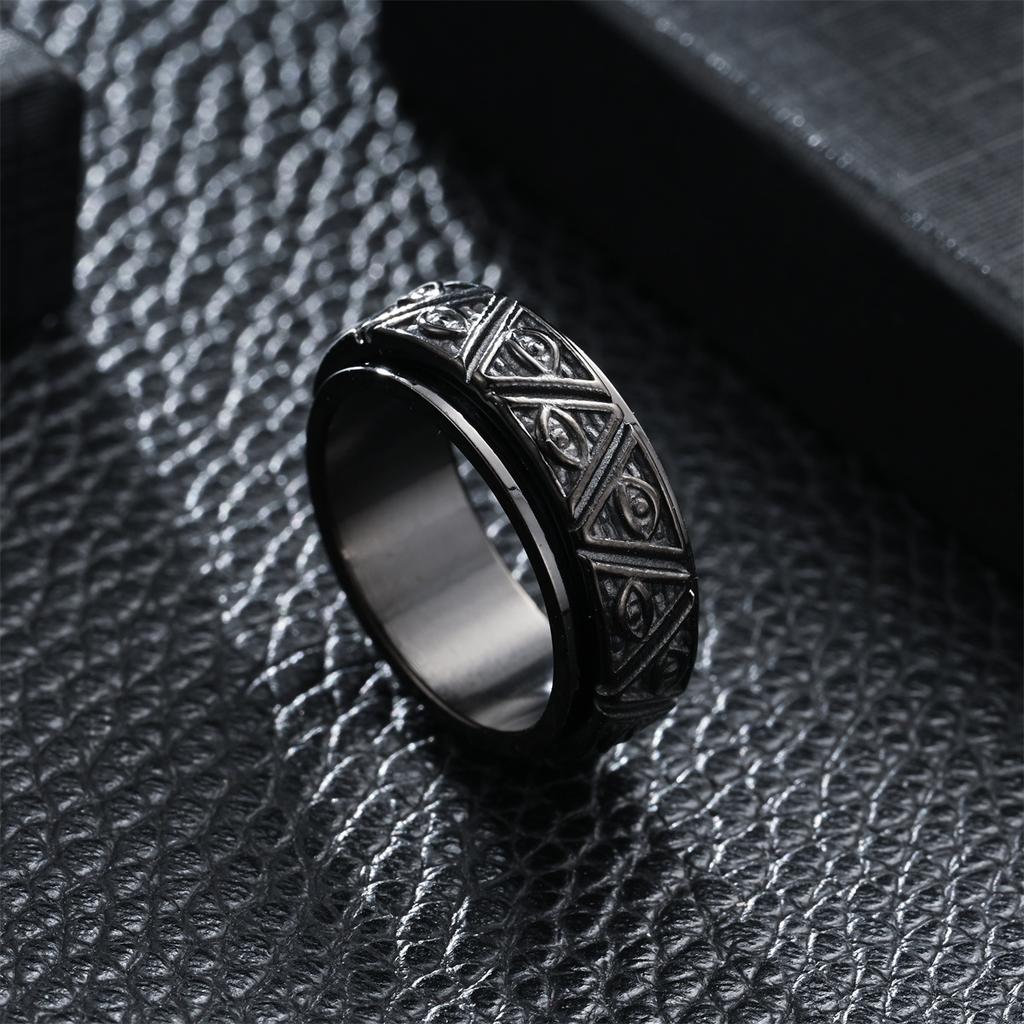 Rotatable Evil Eye Titanium Steel Stress Relief Ring Vintage Artistic Jewelry