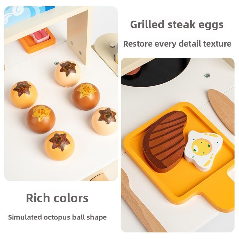 Kids Wooden Food Stall Toy With Ice Cream Bbq For Learning And Imaginative Play