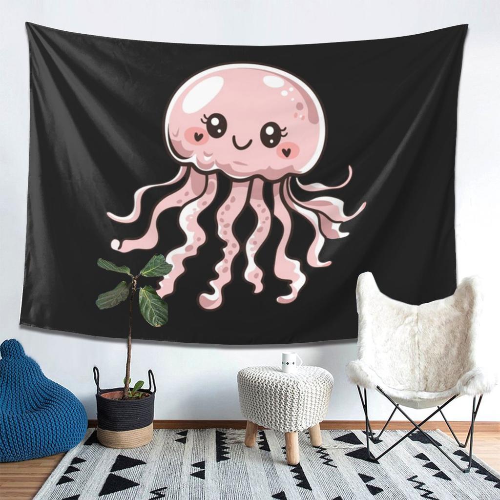 Cute Jellyfish Kawaii Design Tapestry Wall Hanging Aesthetic Home Decor Tapestries for Living Room Bedroom