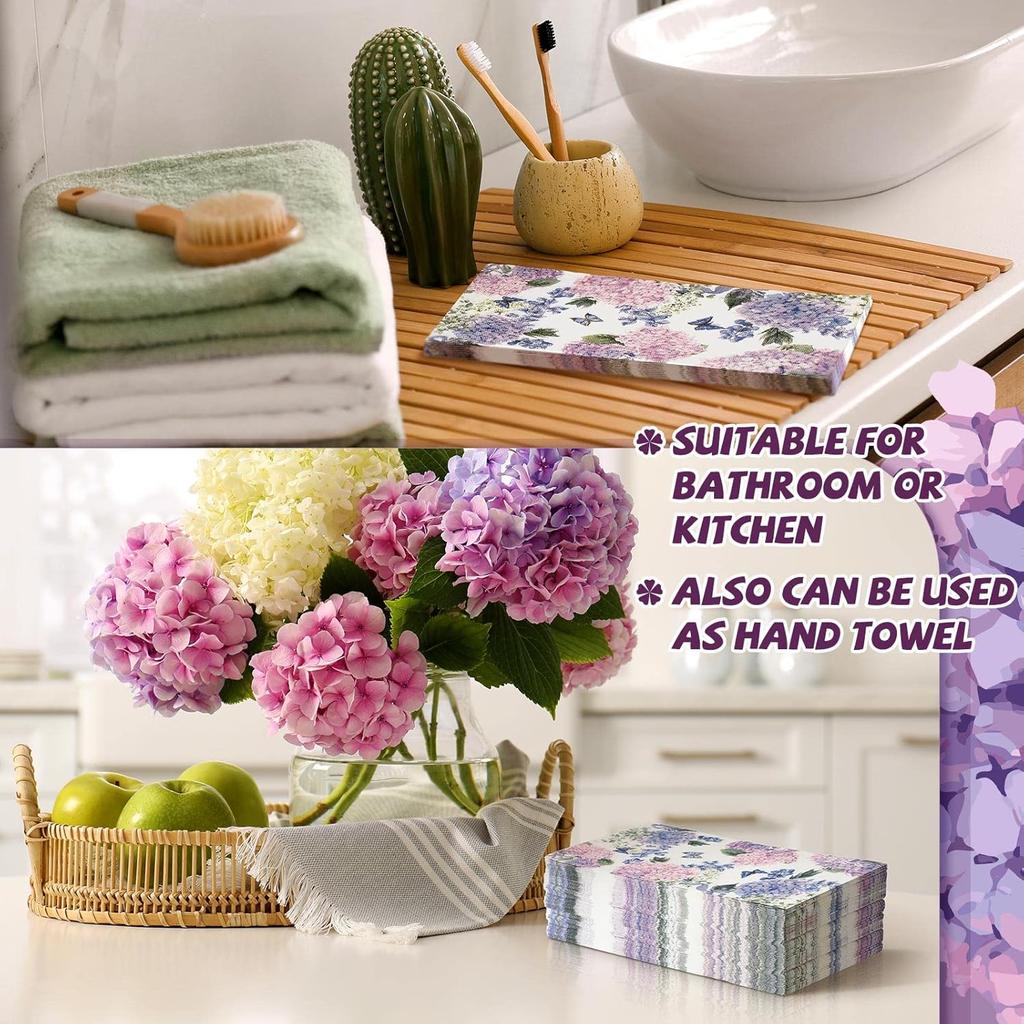 200 Pack Purple Hydrangea Napkins for Guests Floral Butterfly Napkins Disposable Dinner Hand Towels Decorative Flower Bathroom Paper for Wedding