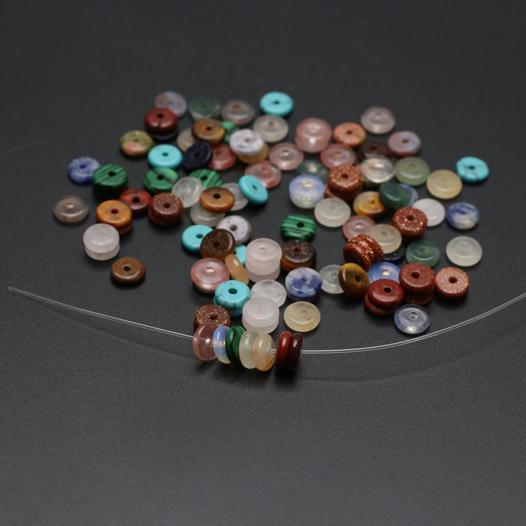 Mini Natural Stone Beads with Hole, Flat Abacus Shape Sand Stone Gems Loose Beads for DIY Women Men Jewellery Accessories Craft 1.8x6 Mm