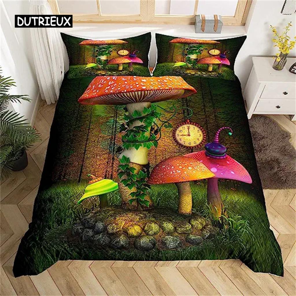 Schmetterling Bettbezug Fantasy Traum Zauberhafter Wald Motiv Bettwäsche Set Floral Bettbezug Damen Mädchen Geschenke Blume Pilz