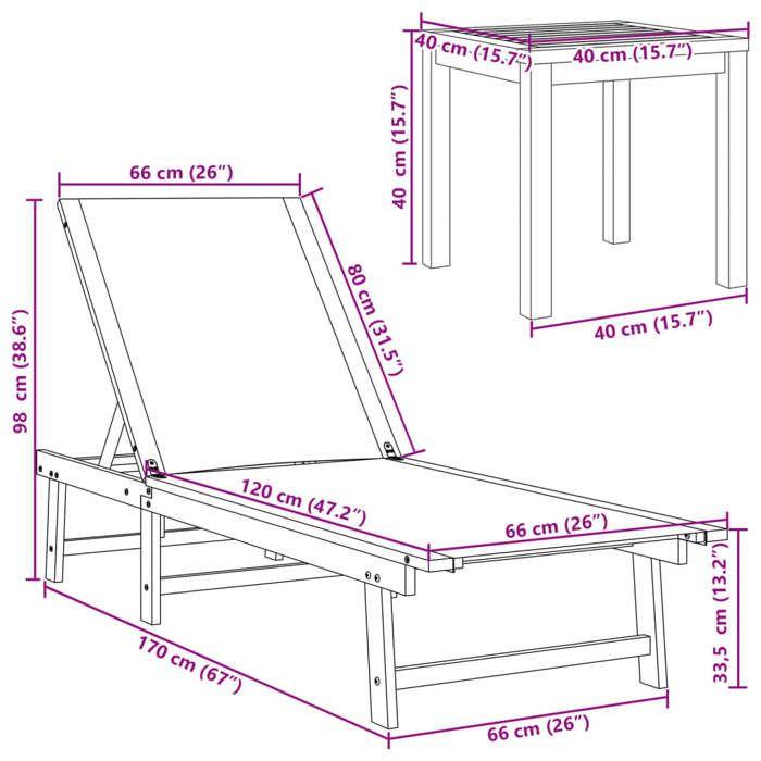 VidaXL Chaises longues lot de 2 table gris bois d'acacia et textilène, lit de soleil, lit de repos, chaise longue 3279253