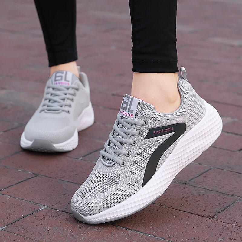 Damen-Sportschuhe Bequeme Laufschuhe Flyknit Vielseitig Schnürung Freizeit-Schuhe Für Damen Atmungsaktiv Und Modisch