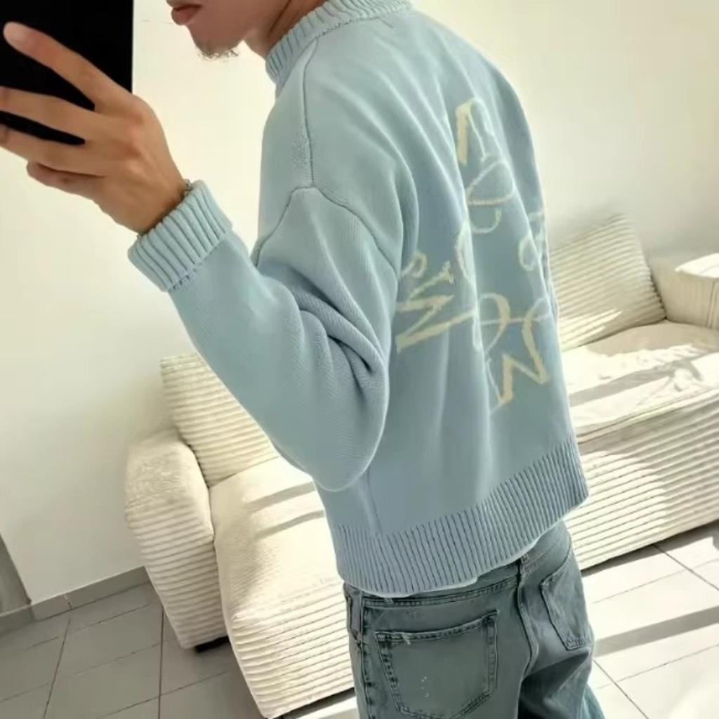 DRIPX Uomo Nuova Moda High Street Casual Streetwear Y2K Retro Maglione a Maniche Lunghe Pullover con Motivo a Logo M Firmato Top Lavorato a Maglia Boxy