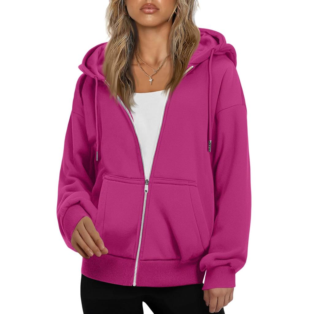 Women's Fashionable Loose Fleece Hooded Casual Cardigan With Zipper Sweatshirt