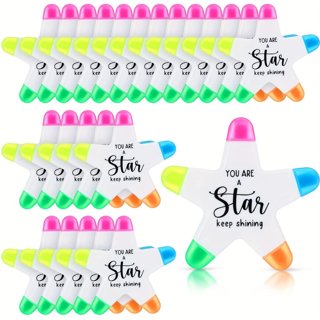50 Star Highlighters - Inspirational "You Are a Star" Multi-colored Fluorescent Markers In 5 Vibrant Colors (pink, Blue, Green, Yellow, Orange)