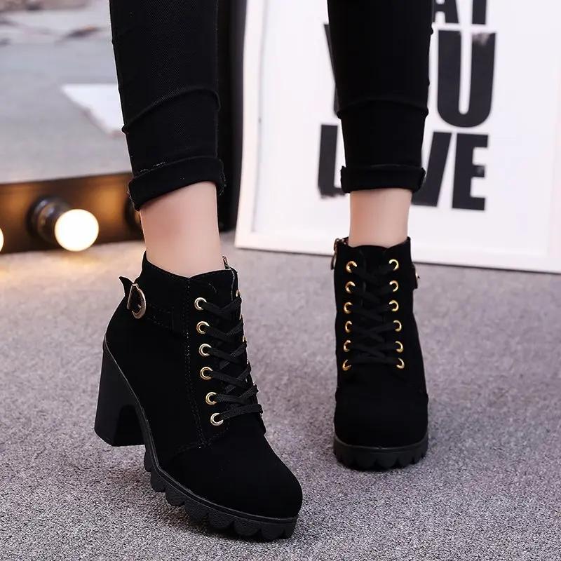 Fashion Women High Heel Ankle Boots Autumn Winter Booties Woman Fashion New Lady Shoes Brown Black Short Boot Female Botas De Mujer