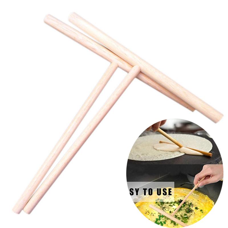 Rake Round Crepe Spreader Batter Pancake Kitchen Tool 2X Wooden Kit 15cm
