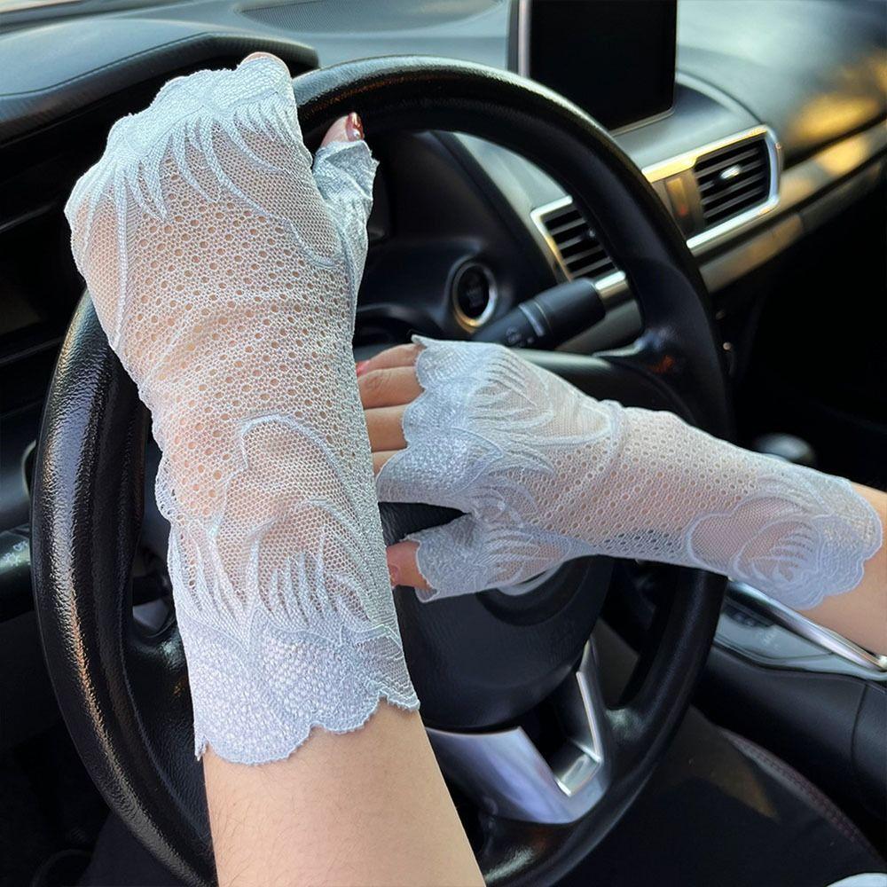 

Summer Running Driving Gothic Cycling Half Finger Gloves Lace Gloves Sunscreen Sleeve Tulle Mittens