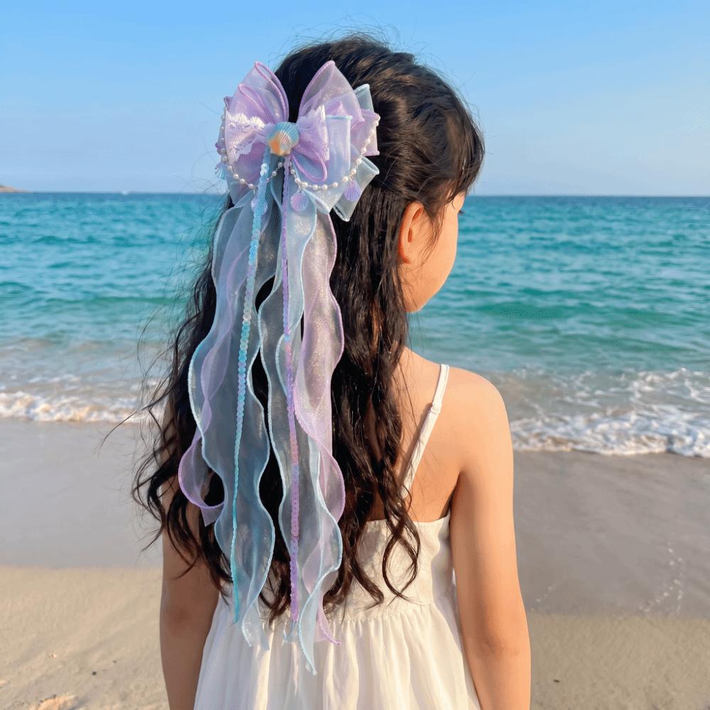 Starfish Organza Ribbon Hair Barrette Sweet Hairpin Cute Mermaid Bow Hair Clip Cosplay