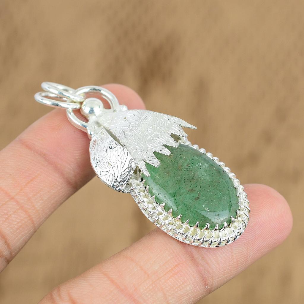 Birthday Gift For Her Natural Green Aventurine Gemstone Pendant 925 Silver