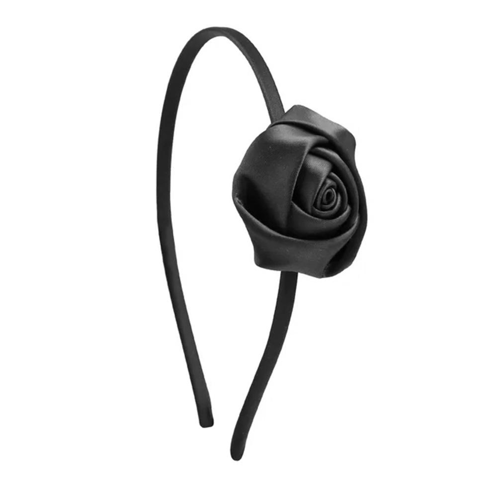 Dziewczęca satynowa opaska na głowę z kwiatem róży w stylu vintage, opaska do włosów, akcesoria do włosów, nakrycie głowy do stroju ślubnego, ręcznie robiony ozdobny element na głowę