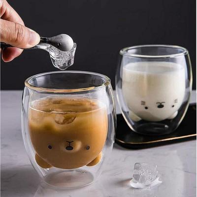 Creative Cute Bear Double-layer Coffee Mug Double Glass Cup Carton Animal Milk Glass Lady Cute Cat Duck Dog Gift Christmas Gift
