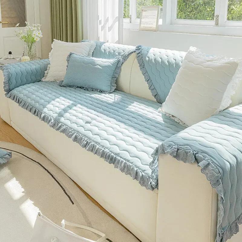 Wooden Ear Edge Pure Color Soft Touch Four Seasons Universal Sofa Cover Back Towel Anti-slip