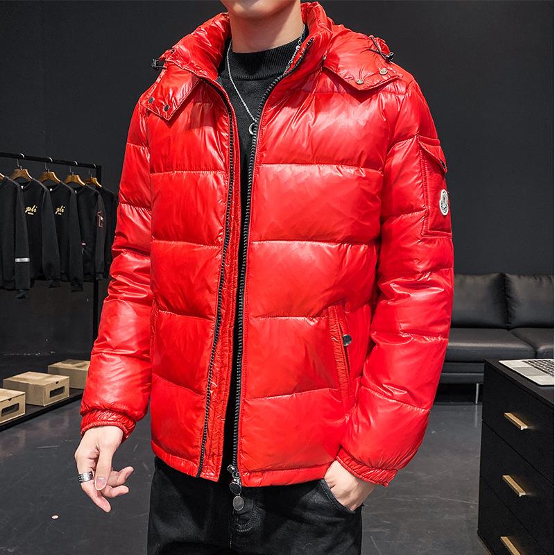 New couple glossy trendy down jacket men's and women's fashion hooded white duck down winter warm trendy coat men