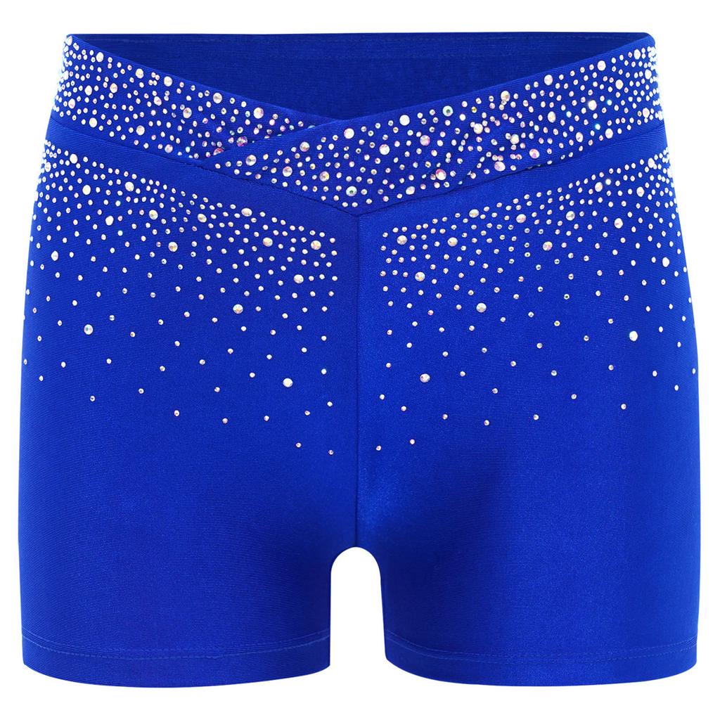 Kids Performance Shorts with Sparkling Rhinestones V-Front Elastic Waistband for Dance Gymnastics