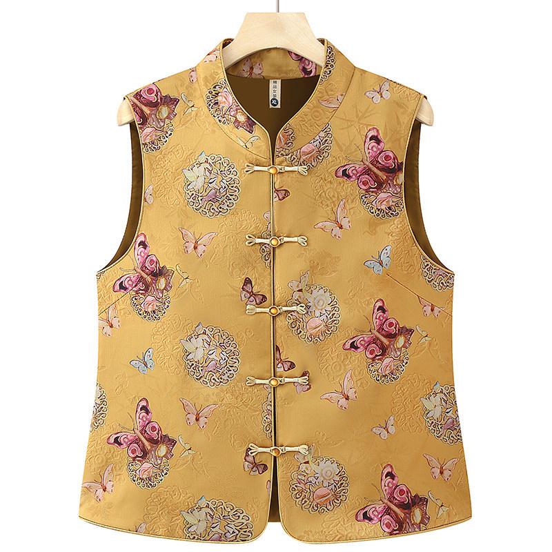 

Grandma s Plus Size Loose Autumn Cardigan Vest for Middle-aged and Elderly Women XL (90-105 lbs) золотой