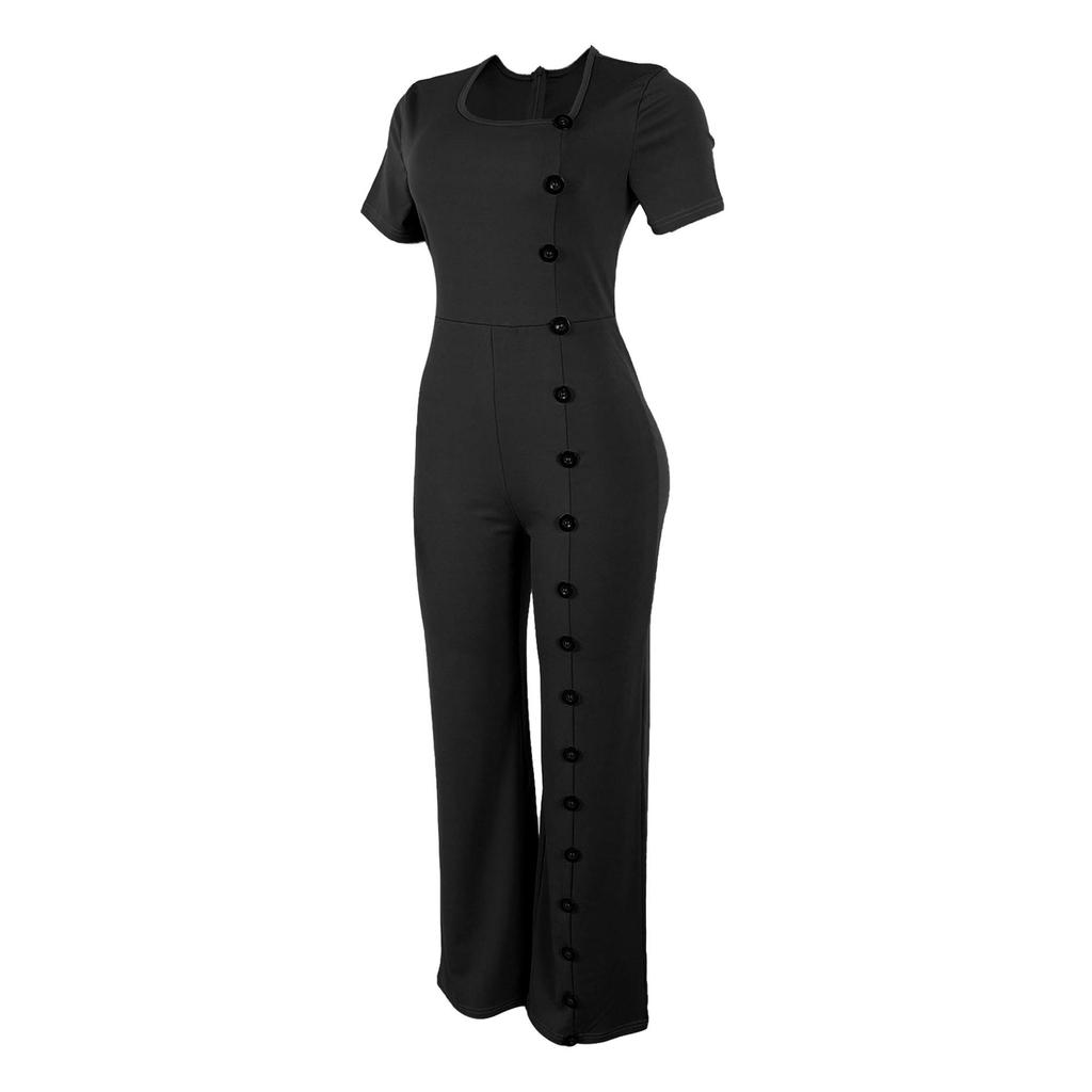 Irregular Neckline Waist-Gathering Wide-Leg Jumpsuit
