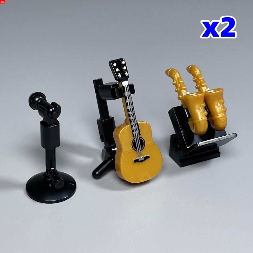 MOC Bricks DIY Music Instrument Guitar Bass saxophone Microphone Loudspeaker Box Educational Building Blocks Toys Gifts