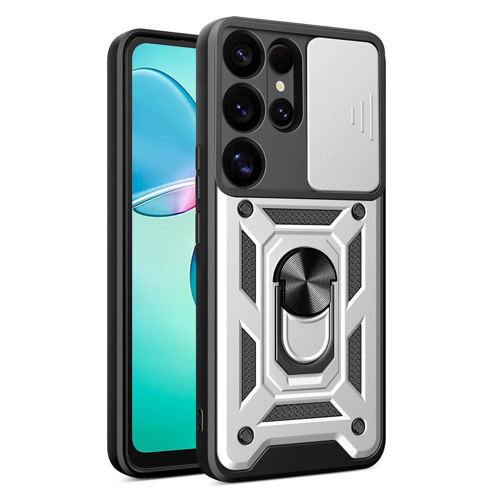 AMORUS For Samsung Galaxy S25 Ultra Case Kickstand PC+TPU Phone Cover with Camera Lens Slider