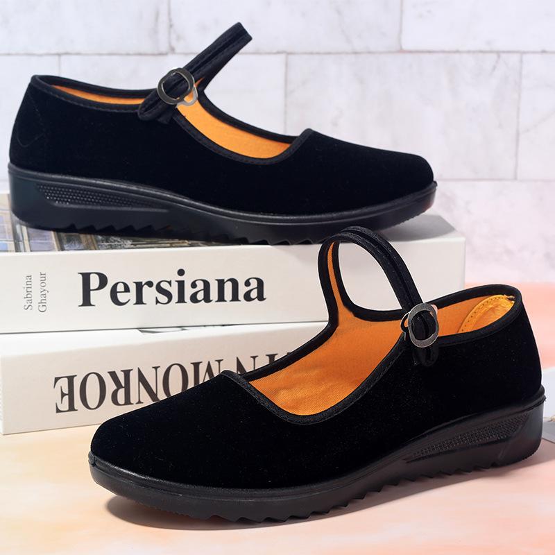 Cloth Shoes Cloth Shoes Women's Black Belt Women's Shoes Work Shoes Wedge Heel Dance Cloth Shoes