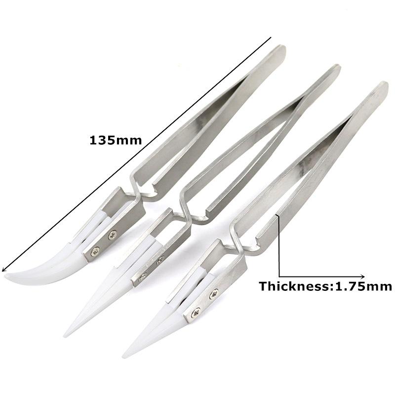 Silver Handle Ceramic Stainless Steel Tweezers with Multifunctional Anti Magnetic and Anti Acid Precision EDC Small Tool