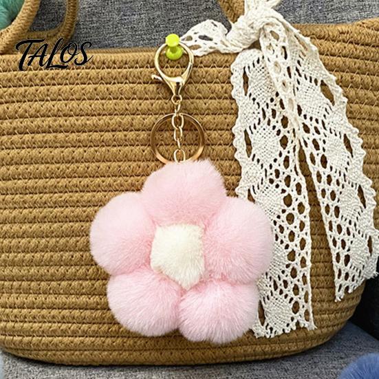 Women Bag Charm Plush Flower Keychain for Handbags, Five-petal Charm, Aesthetic Handbag Pendant Fluffy Backpack Hanging Accessory Soft
