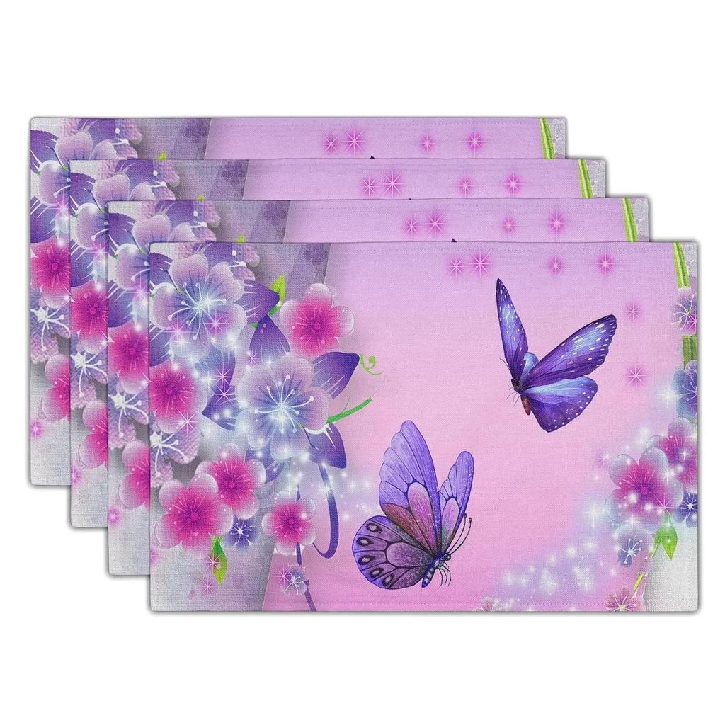 1PC Flowers Butterfly Table Pad Entomology Watercolor Table Mats Rectangle Durable Placemat Heat Insulation Burlap Kitchen Mat