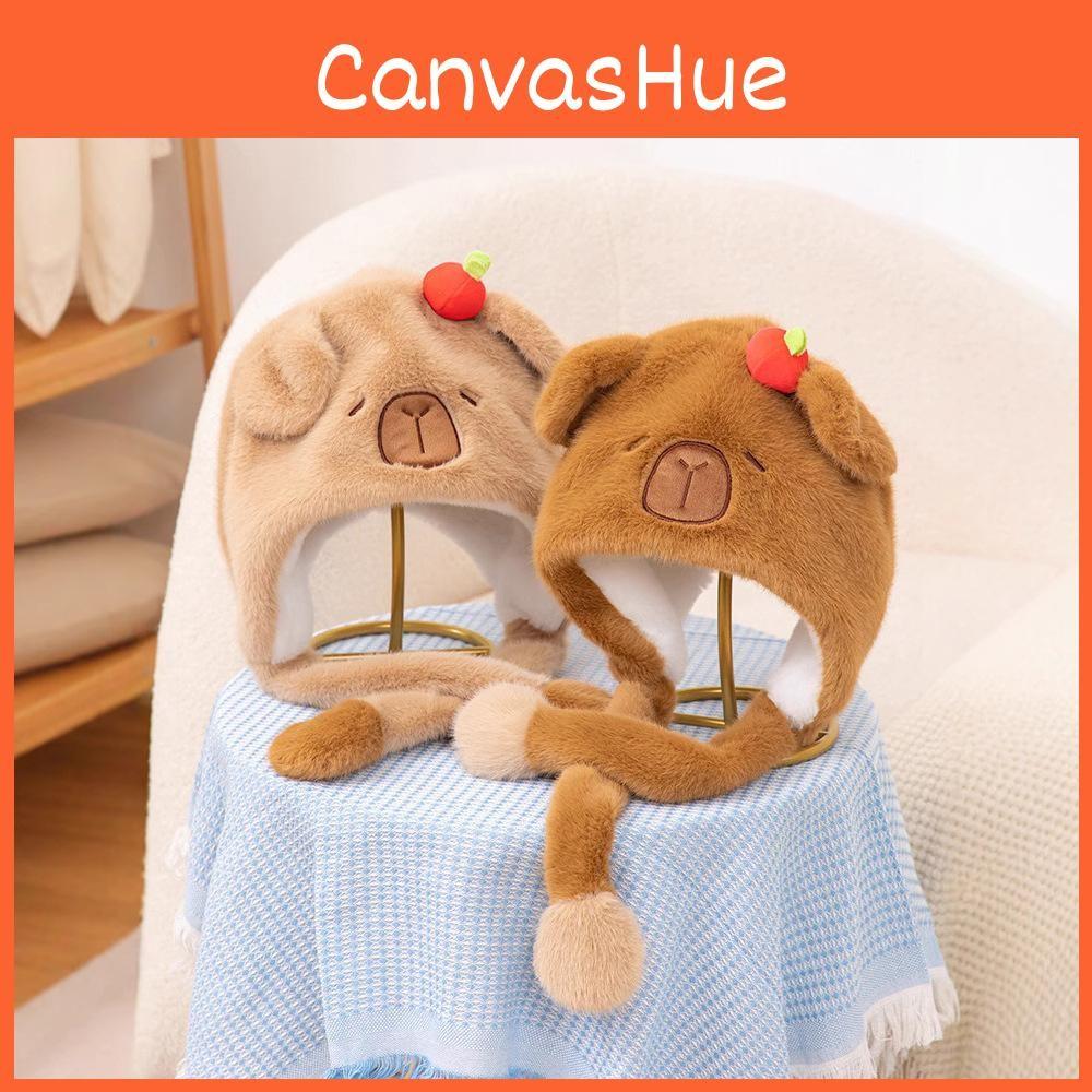 Capybara Plush Hat Movable Ears Winter Warm Cartoon Animal Hats Decorations