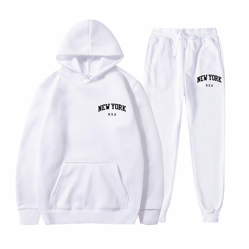 Men's And Women's Street Velvet Hooded Printed Sweatshirt Hoodie Trousers Suit
