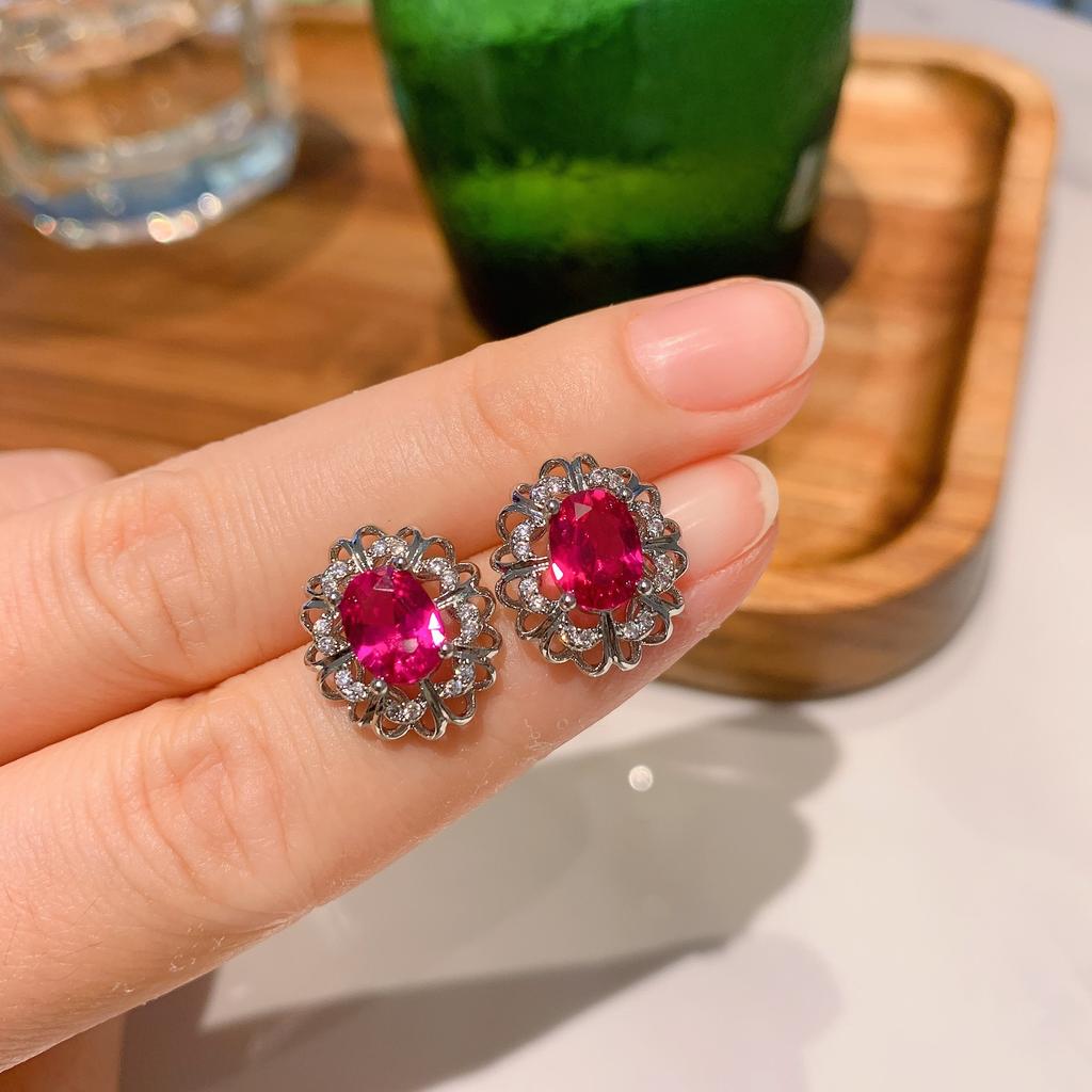 Bijoux Trois pièces Bague Rubis Sang de Pigeon Boucles d'oreilles Aiguille Argent Rubis Corindon Collier Simulation Rubis