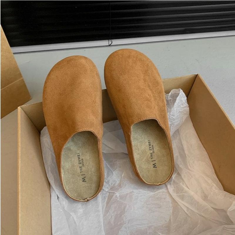Leather thick-bottomed Boken bag head half slippers women's outer wear half tray 2025 autumn pregnant women non-slip retro ugly Boken tide