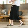 Loose Cotton Linen Men's 7/8 Pants Summer Casual Wide Leg Shorts Breathable Comfortable Loose Fit Male Model Beach Style