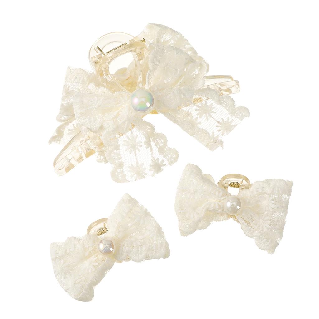 AWAYTR Mesh Pearl Bowknot Hair Claws Elegant Hair Clips Crab For Women Girl Gift Hair Accessories Valentine Headwear