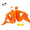 Halloween Dress Up Costume Face Open Costume, Unisex Full Body Orange Bodysuit with Beard Yellow And Eyebrows for Men Women, Adult Stretchy