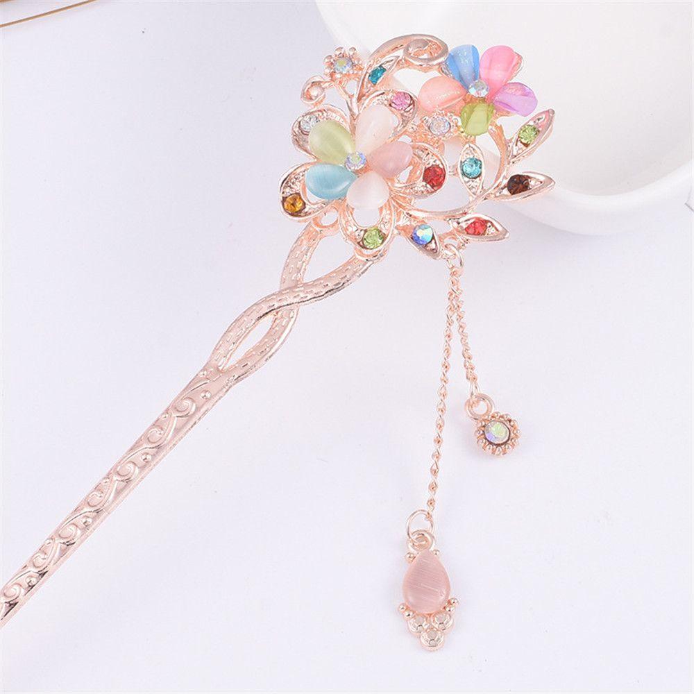 Women Girls Vintage Delicate Rhinestone Hair Pin Double Flower Hair Comb Hair Clip Hair Accessories