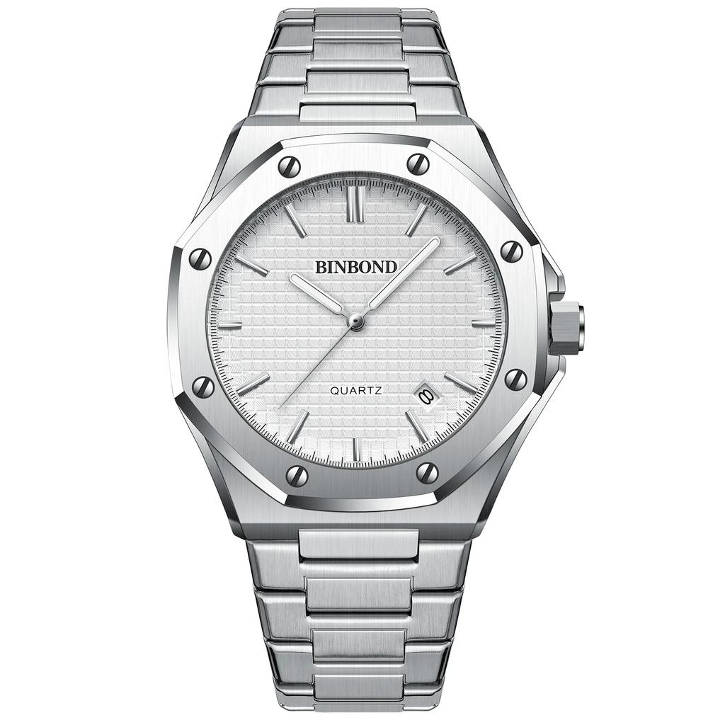 BINBOND Top Brand Business Men Quartz Watches Stainless Steel Calendar Waterproof Luxury Luminous Multifunctional Men Wristwatch