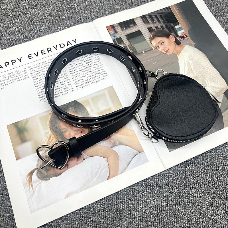 Women Mini Heart Waist  Belts with Packs Fashion Y2k Aesthetic Ins All Match Belt Bags Japanese Sweet Kawaii Casual Punk Belts