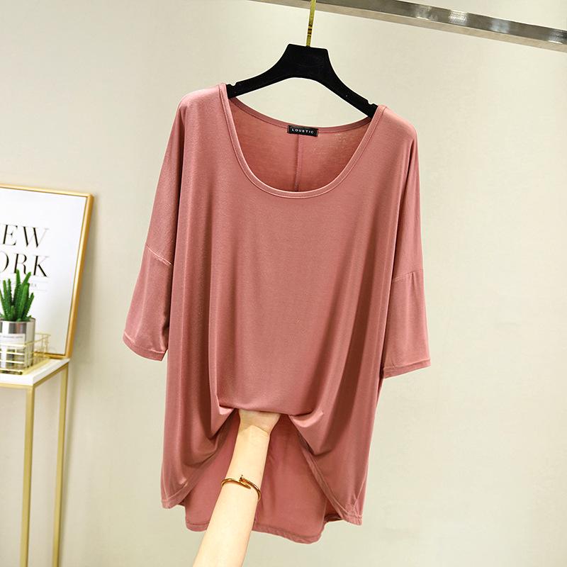 

Повседневный топ большого размера в корейском стиле с рукавом «летучая мышь», рукавом средней длины и однотонной расцветкой для женщин One Size