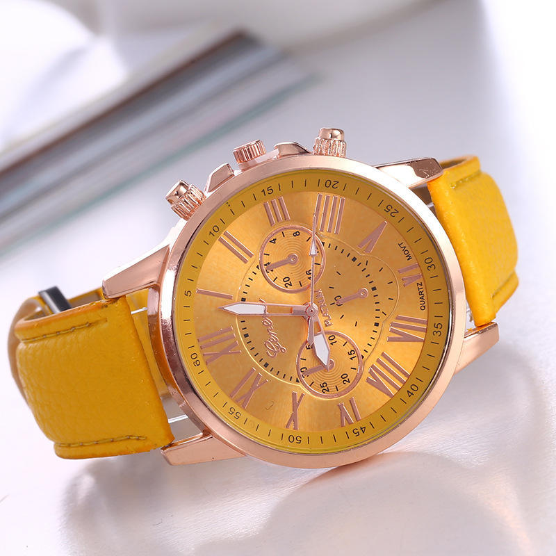 Elegante orologio al quarzo da donna Geneva con cinturino in pelle Orologio da polso elegante e casual per l'uso quotidiano