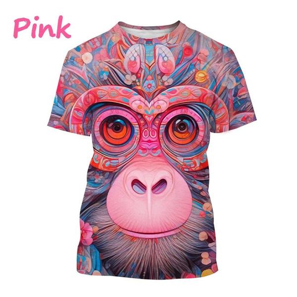 Animal Painting Art 3D Printing T-shirt Men's Fashion Animal Pattern Round Neck Short-sleeved Casual Tees Tops