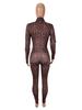 Leopard Print High-Waisted Slim-Fit Long-Sleeve Jumpsuit for Women