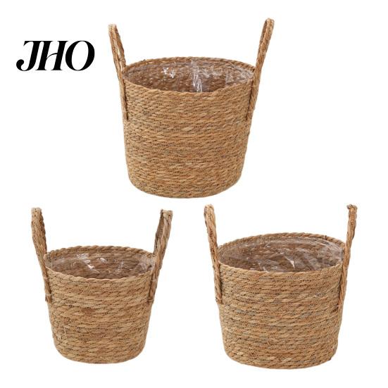Natural Planter Basket Wicker with Handles Indoor Outdoor Plants Rattan Woven Rustic Plant Pot Home Living Room Balcony Garden Round Decorative Flower
