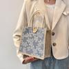 Button Flower Linen Bag Large Capacity Linen Handbag Portable Love Heart Tote Bag  Beach