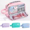 Zipper Closure Stationery Box Two Layer Storage Bag Portable Pencil Case  Students