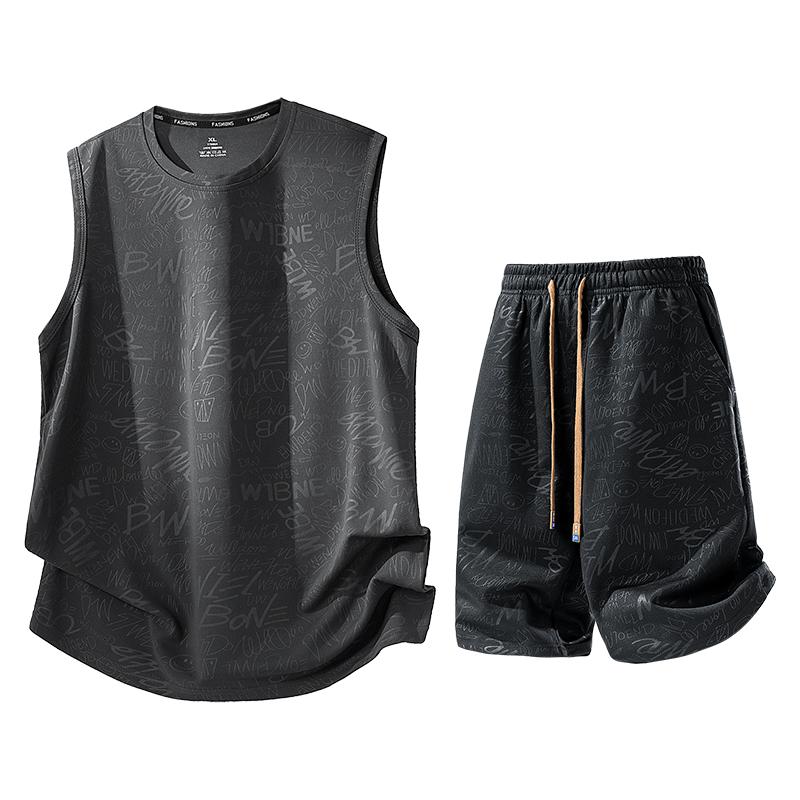 Men's Summer Casual Running Speed Dry Ice Silk Sports Set Men's Two Piece Set