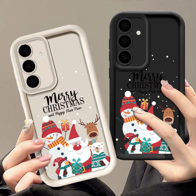 Santa Claus Snowman Print Phone Case For Samsung S24 Ultra S23 S22 S21 Plus S20 FE A55 A35 A54 A53 A52 A34 A14 Christmas Shockproof Soft Phone Cover